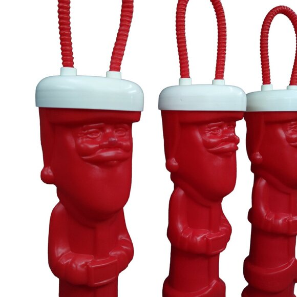 Vtg Christmas Santa Longnecker Cups Red with Straws Lids 13" Tall LOT OF 3 - Picture 3 of 12